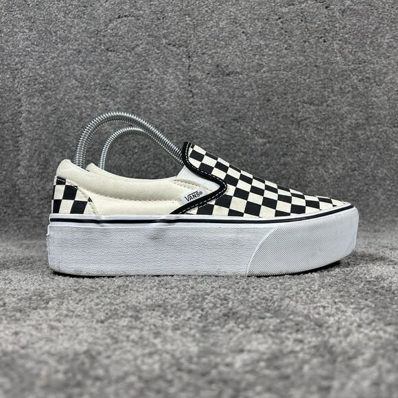 Vans Classic Slip-On Stackform Women’s Sz 8.5 Black White Checker Platform Shoes - Picture 1 of 11